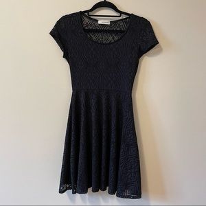 Lace Short Sleeve Black Dress